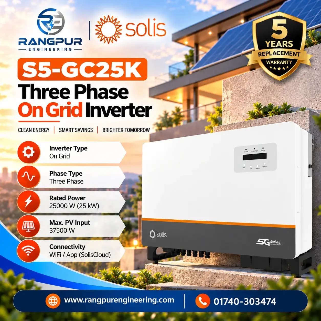 25kW Three Phase On Grid Solar Inverter with Wi-Fi Monitoring