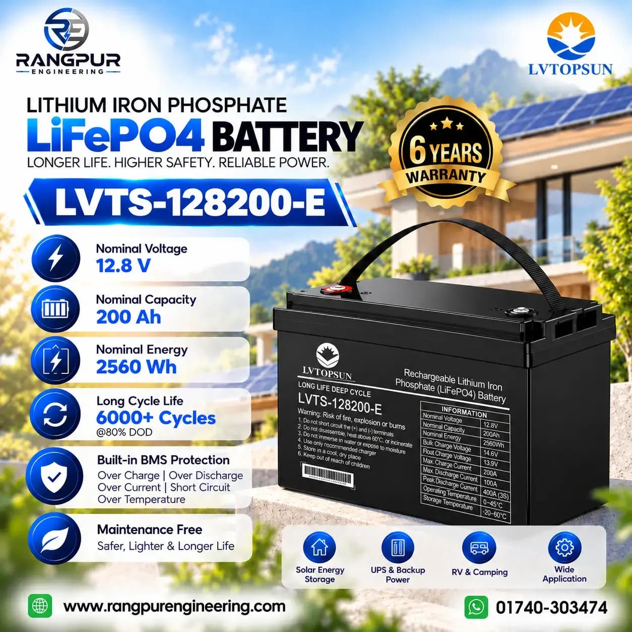 12.8V 200Ah LiFePO4 Battery 2.56kWh with 6000 Cycle Life 12.8V 200Ah LiFePO4 Battery 2.56kWh with 6000 Cycle Life
