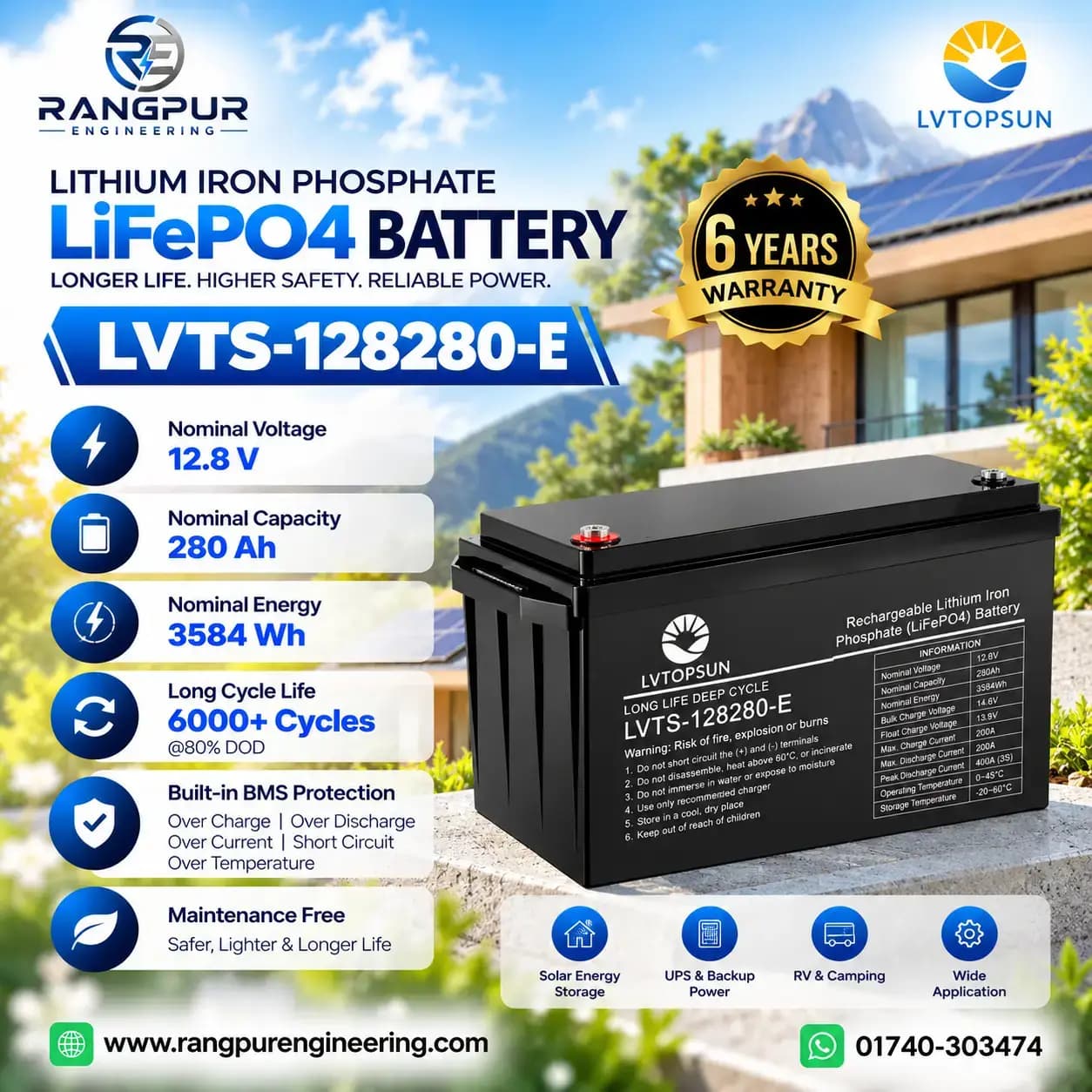 12.8V 280Ah LiFePO4 Deep Cycle Battery 3.584kWh 6000 Cycles 12.8V 280Ah LiFePO4 Deep Cycle Battery 3.584kWh 6000 Cycles