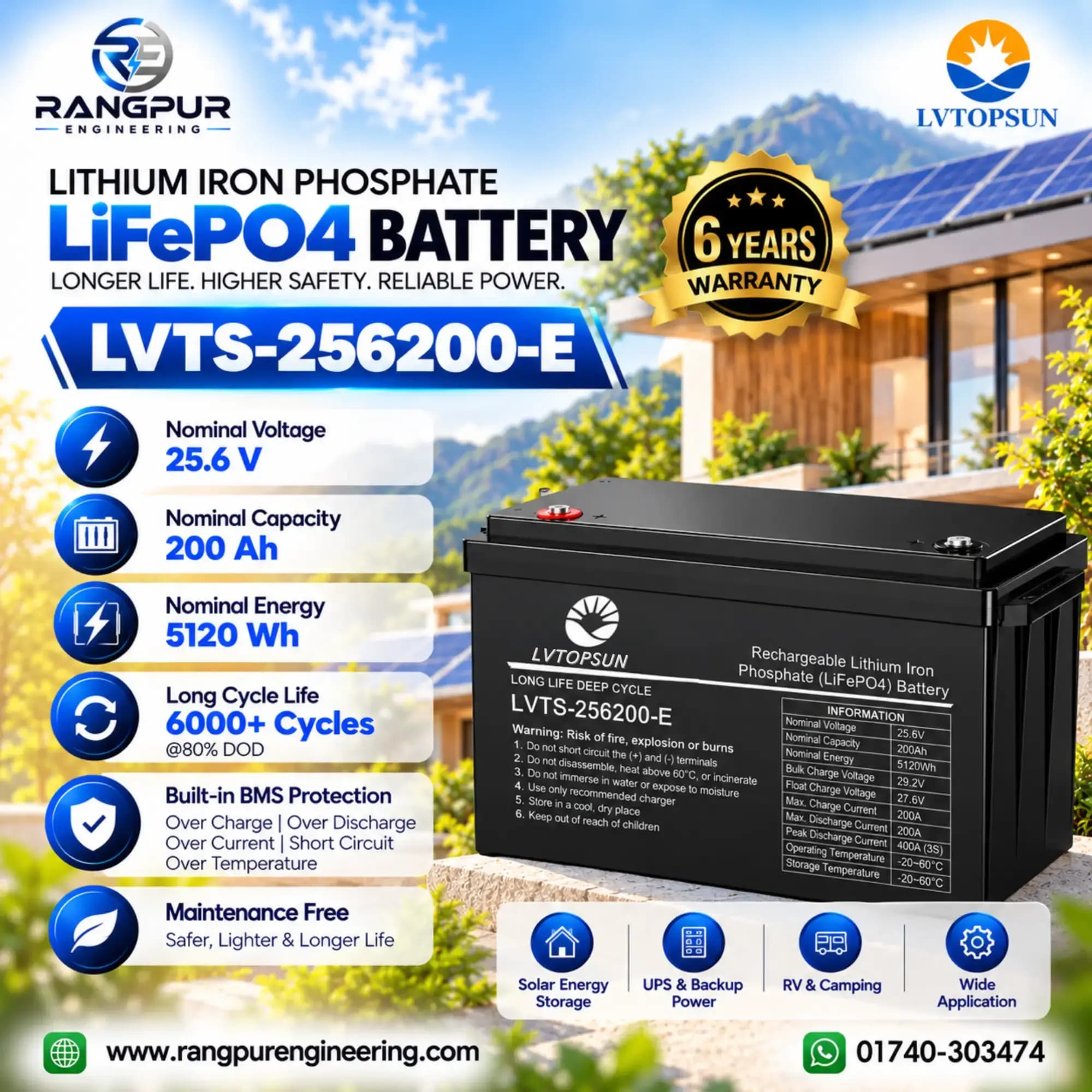 25.6V 200Ah LiFePO4 Deep Cycle Battery 5.12kWh 6000 Cycles 25.6V 200Ah LiFePO4 Deep Cycle Battery 5.12kWh 6000 Cycles
