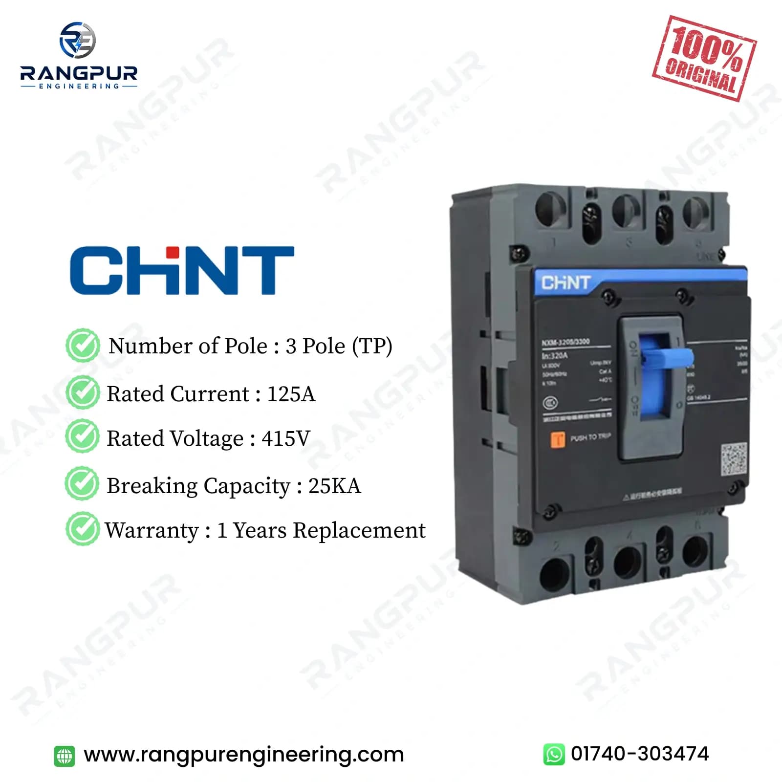 125A 3 Pole MCCB Circuit Breaker 25kA Fixed Type Three Phase 125A 3 Pole MCCB Circuit Breaker 25kA Fixed Type Three Phase