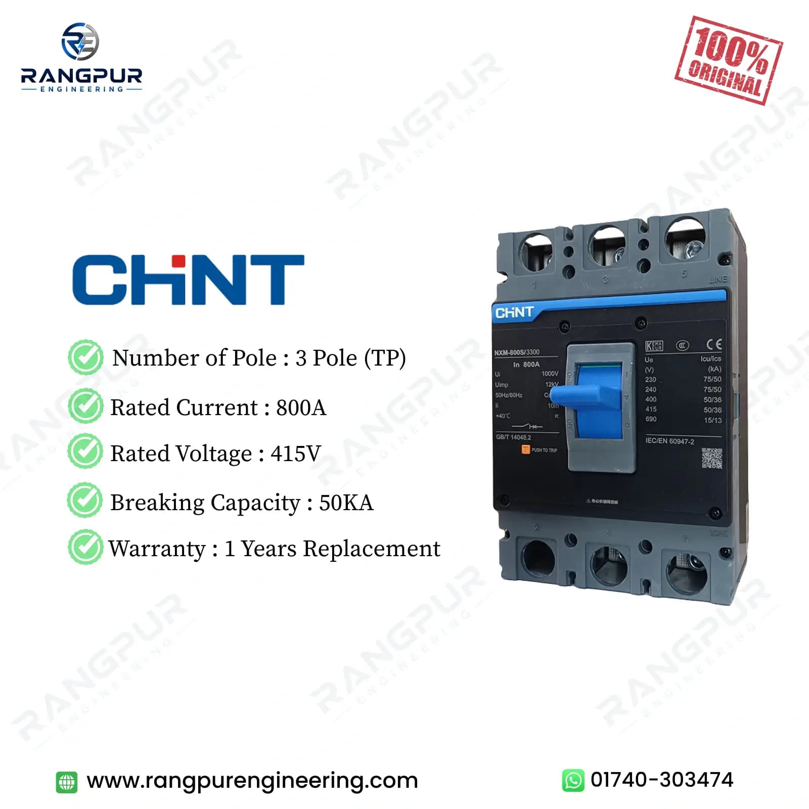 800A 3 Pole MCCB Circuit Breaker 50kA Fixed Three Phase 800A 3 Pole MCCB Circuit Breaker 50kA Fixed Three Phase