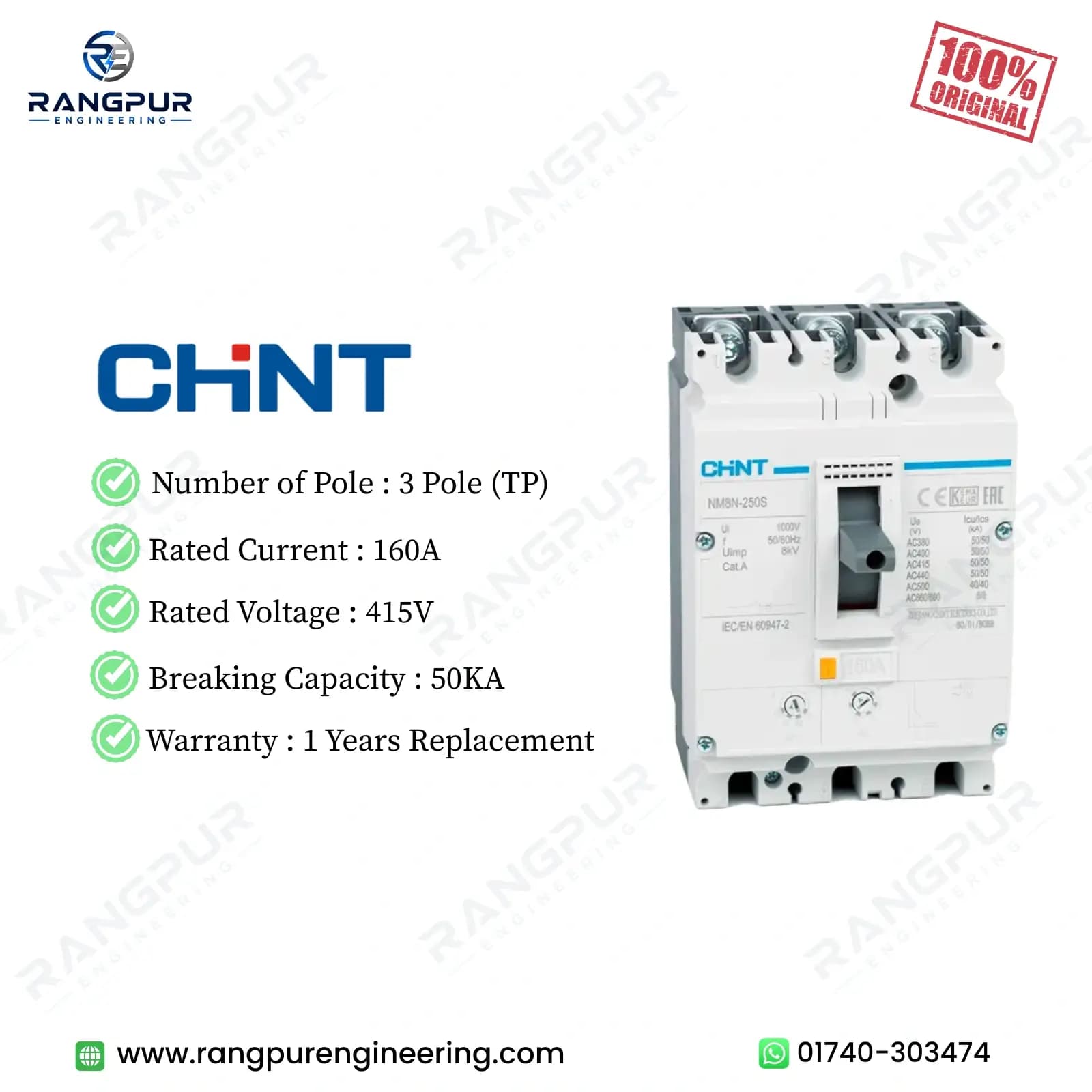 160A 3 Pole MCCB Circuit Breaker 50kA Adjustable Overload Protection 160A 3 Pole MCCB Circuit Breaker 50kA Adjustable Overload Protection