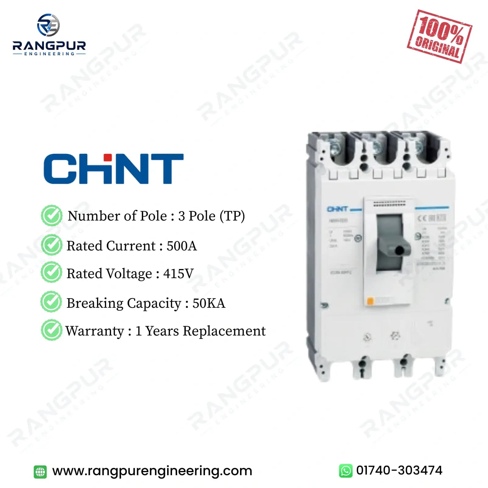 500A 3 Pole MCCB Circuit Breaker 50kA Adjustable Protection 500A 3 Pole MCCB Circuit Breaker 50kA Adjustable Protection
