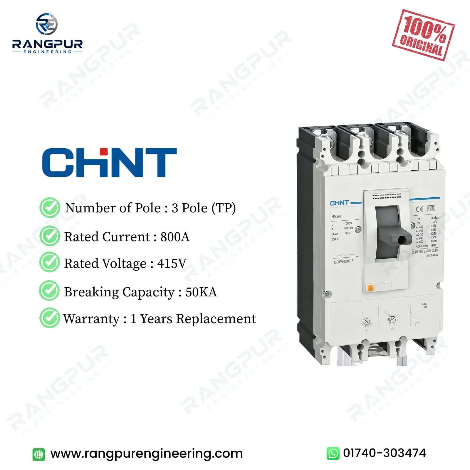 800A 3 Pole MCCB Circuit Breaker 50kA Adjustable 415V 800A 3 Pole MCCB Circuit Breaker 50kA Adjustable 415V