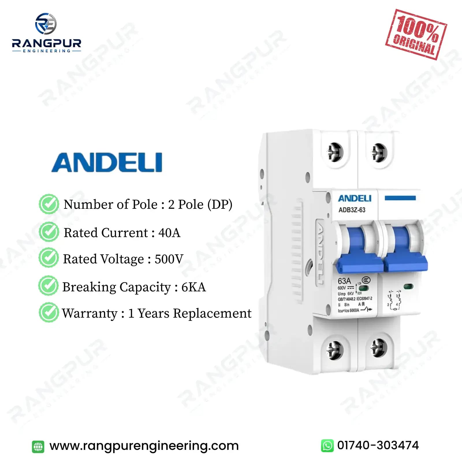 40A DC Miniature Circuit Breaker 500V 2 Pole 6kA Protection 40A DC Miniature Circuit Breaker 500V 2 Pole 6kA Protection