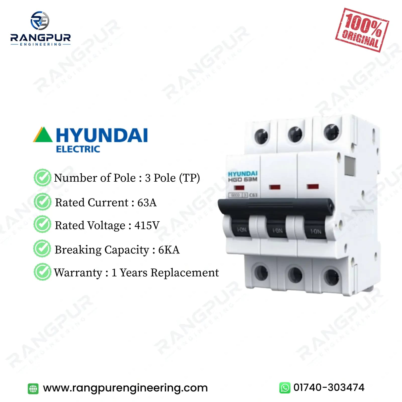 63A Three Pole MCB 6kA C Curve Miniature Circuit Breaker