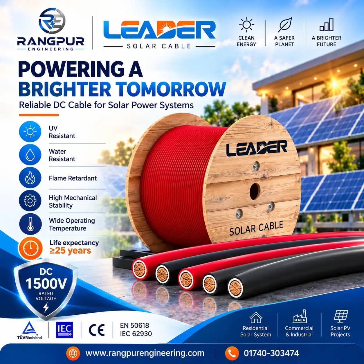 Solar DC Cable 6 rm 1500V XLPO Double Insulated Tinned Copper