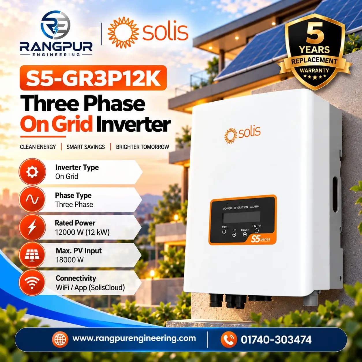 12 KW Three Phase On Grid Inverter with Wi-Fi App Monitoring 12 KW Three Phase On Grid Inverter with Wi-Fi App Monitoring