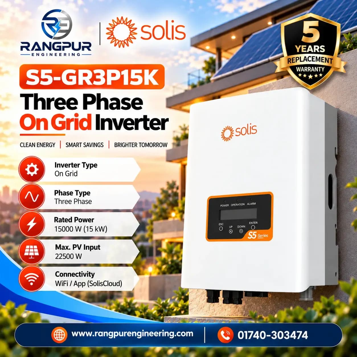 15 KW Three Phase On Grid Inverter with Wi-Fi App Monitoring 15 KW Three Phase On Grid Inverter with Wi-Fi App Monitoring