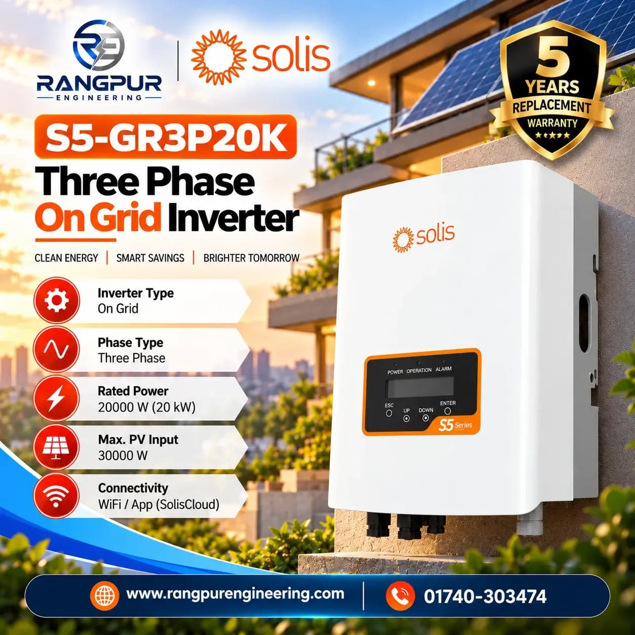 20 KW Three Phase On Grid Inverter with Wi-Fi App Monitoring 20 KW Three Phase On Grid Inverter with Wi-Fi App Monitoring